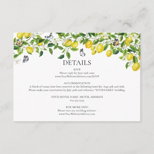 Lemon Wedding Informatiekaartje (Voorkant)