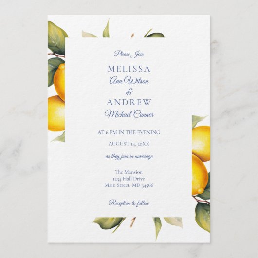 Lemon Wedding Invitation Suite Kaart (Voorkant)
