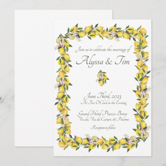Lemon Wedding Invitations Kaart (Voorkant / Achterkant)