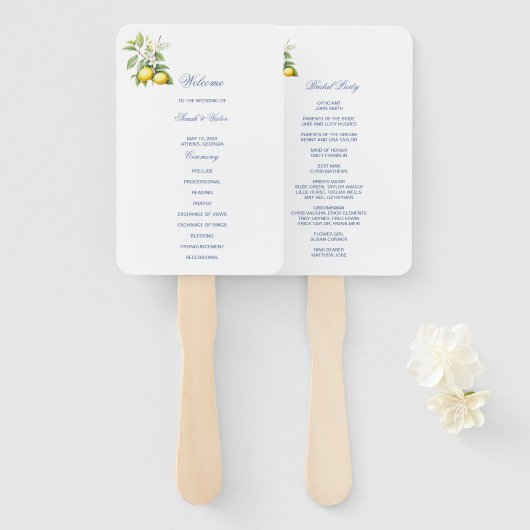 Lemon Wedding Program Hand Fan Handwaaier (Voorkant en achterkant)