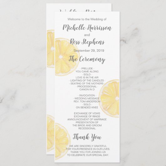 Lemon Wedding Programma Programmakaart (Voorkant / Achterkant)