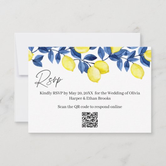 Lemon Wedding RSVP QR Code Kaartje (Voorkant)