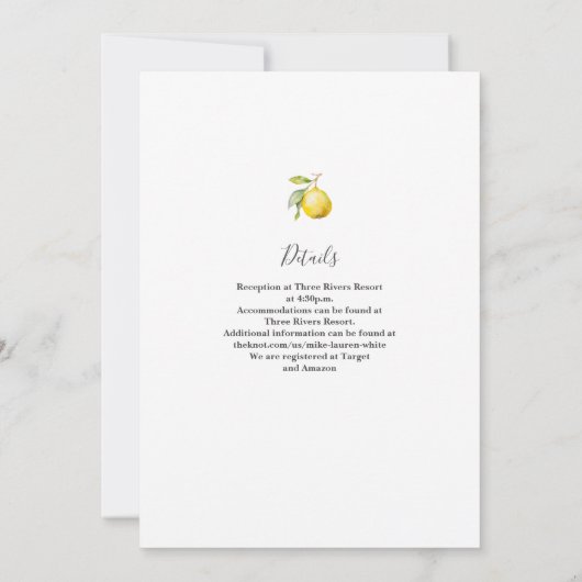 Lemon Wedding Uitnodiging (Achterkant)