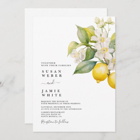 Lemon Wedding Uitnodiging (Voorkant / Achterkant)