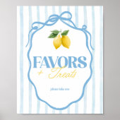Lemon Whimsical Blue Girls Favors & Treats Sign Poster (Voorkant)