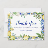 Lemon White Floral Blue Mosaic Tile Bedankkaart (Voorkant)