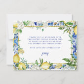 Lemon White Floral Blue Mosaic Tile Bedankkaart (Achterkant)