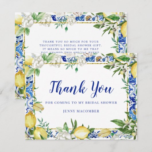 Lemon White Floral Blue Mosaic Tile Bedankkaart (Voorkant / Achterkant)