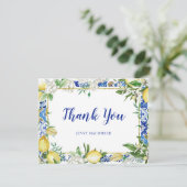 Lemon White Floral Blue Mosaic Tile Bedankkaart (Staand voorkant)