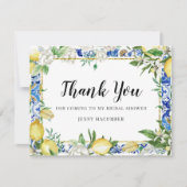 Lemon White Floral Blue Mosaic Tile Bedankkaart (Voorkant)