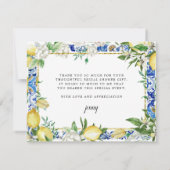 Lemon White Floral Blue Mosaic Tile Bedankkaart (Achterkant)