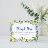 Lemon White Floral Blue Mosaic Tile Briefkaart (Staand voorkant)