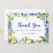 Lemon White Floral Blue Mosaic Tile Briefkaart (Voorkant / Achterkant)