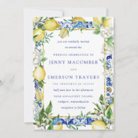 Lemon White Floral Blue Mosaic Tile Wedding