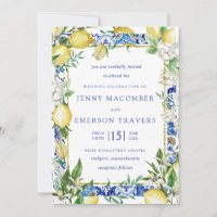 Lemon White Floral Blue Mosaic Tile Wedding