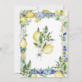 Lemon White Floral Blue Mosaic Tile Wedding Kaart (Achterkant)