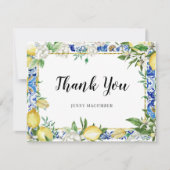 Lemon White Floral Blue Tile Bedankkaart (Voorkant)