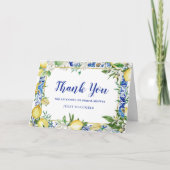 Lemon White Floral Blue Tile Photo Folded Bedankkaart (Voorkant)