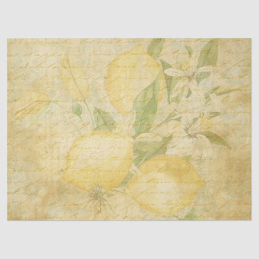  Lemon White Floral Script Decoupage Tissuepapier (Voorkant)