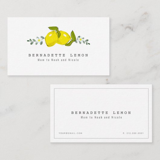 Lemon & White Flower Eenvoudige Mama Visitekaartje (Voorkant / Achterkant)