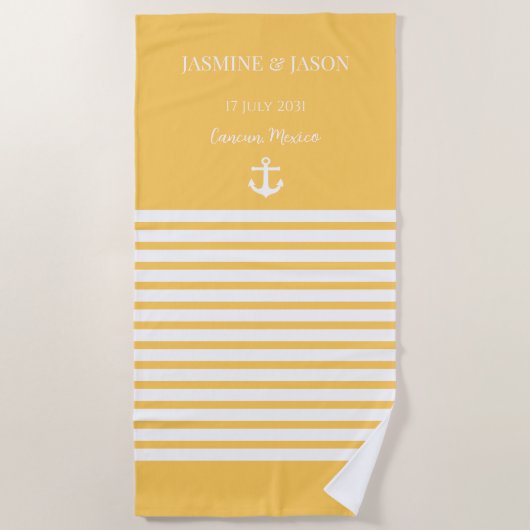 Lemon White Personalized Destination Wedding Favor Strandlaken (Voorkant)