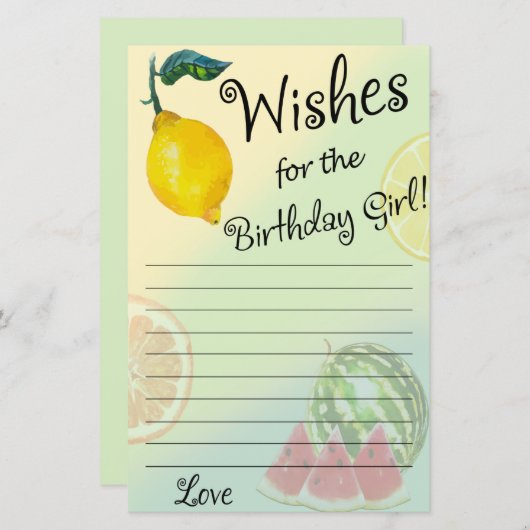 Lemon Wishes for the jarig girl game (Voorkant / Achterkant)