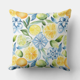 Lemon with Blues Pattern Throw Pillow Buitenkussen