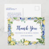 Lemon Witte Bloem Blauwe Mozaïektegel Bedankt Briefkaart (Voorkant / Achterkant)