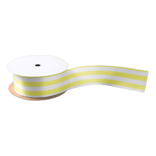 Lemon Yellow and White Horizontal Stripes Satijnen Lint
