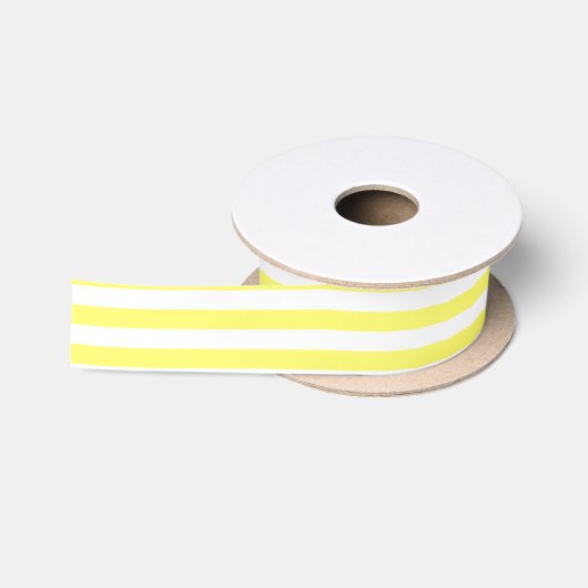 Lemon Yellow and White Horizontal Stripes Satijnen Lint (Spoel)