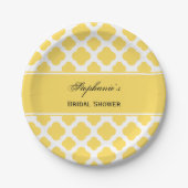 Lemon Yellow and White Quatrefoil Pattern Bridal Papieren Bordje (Voorkant)