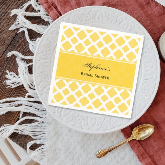 Lemon Yellow and White Quatrefoil Pattern Bridal Servet