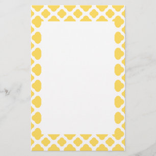 Lemon Yellow and White Quatrefoil Pattern Briefpapier