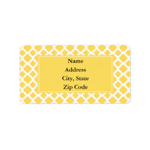 Lemon Yellow and White Quatrefoil Pattern Etiket