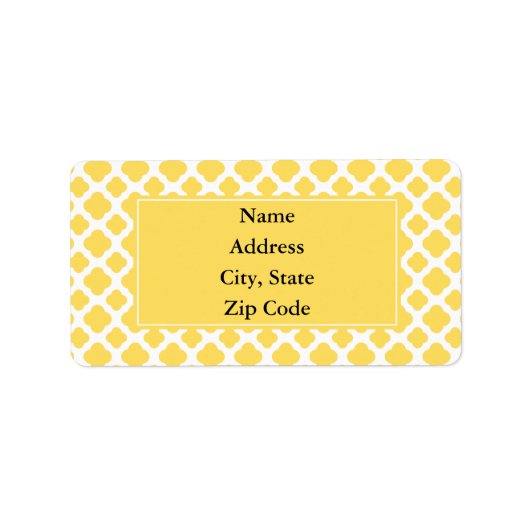 Lemon Yellow and White Quatrefoil Pattern Etiket (Voorkant)