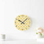 Lemon Yellow and White Quatrefoil Pattern Ronde Klok (Huis)