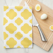 Lemon Yellow and White Quatrefoil Pattern Theedoek (Quarter Fold)