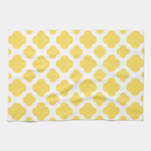 Lemon Yellow and White Quatrefoil Pattern Theedoek