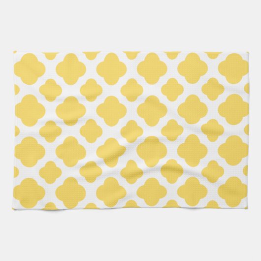 Lemon Yellow and White Quatrefoil Pattern Theedoek (Horizontaal)