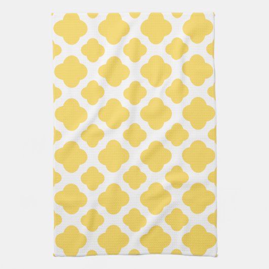 Lemon Yellow and White Quatrefoil Pattern Theedoek (Verticaal)