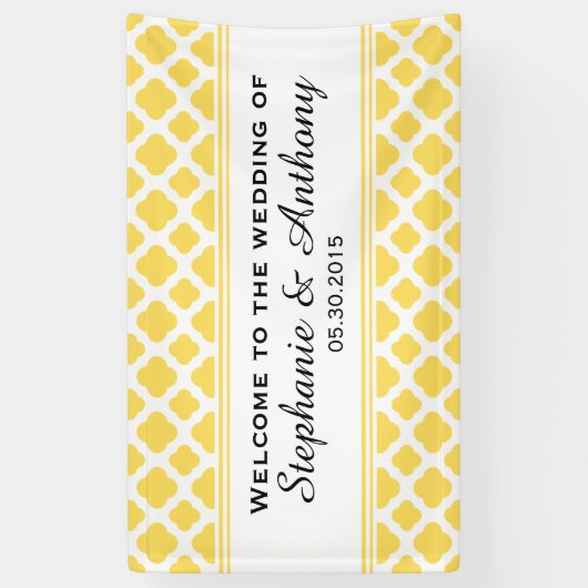 Lemon Yellow and White Quatrefoil Pattern Weddensc Spandoek (Verticaal)