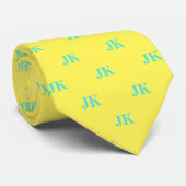 Lemon Yellow Aqua Monogram Initiaal Stropdas (Opgerold)