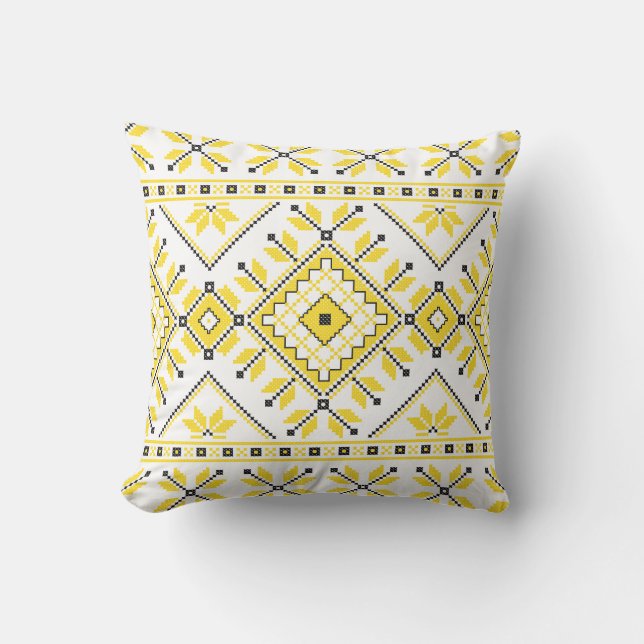 Lemon Yellow Aztec Etnische geometrische patronen Kussen (Voorkant)