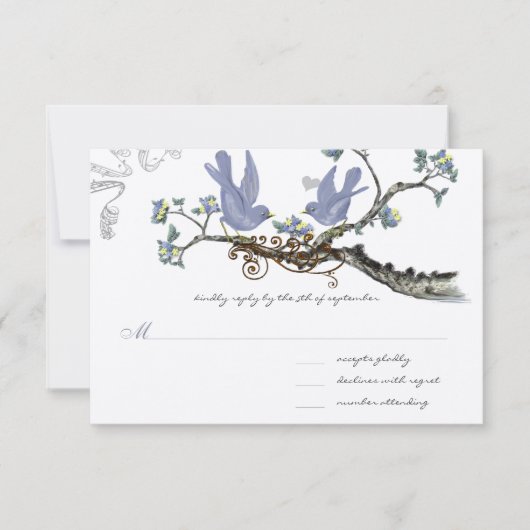 Lemon Yellow  Birds Wedding RSVP Kaartje (Voorkant)