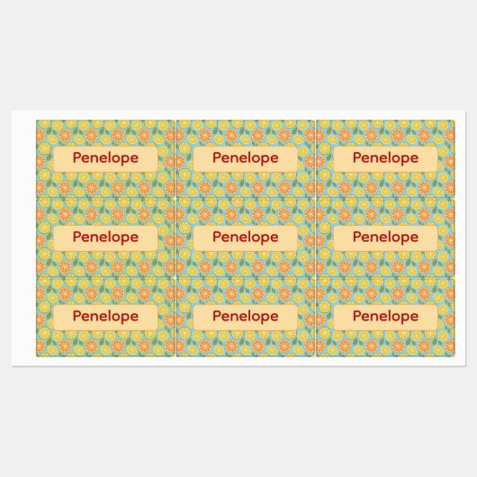 Lemon yellow blue pattern Labels with name (Vel)