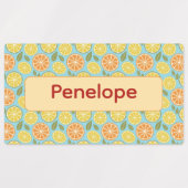 Lemon yellow blue pattern Labels with name (Design 2)
