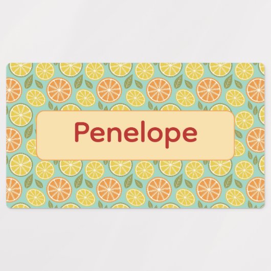 Lemon yellow blue pattern Labels with name (Design 1)