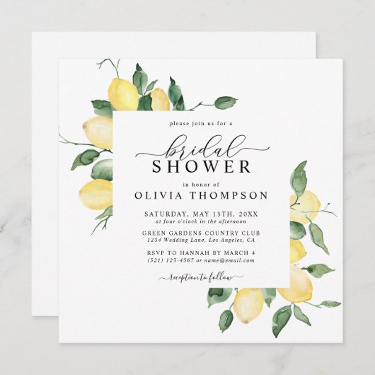 Lemon Yellow Boho Waterverf Elegant Vrijgezellenfe Kaart (Voorkant / Achterkant)