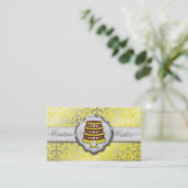 Lemon Yellow Cake Couture Glitzy Damask Cake Baker Visitekaartje (Staand voorkant)
