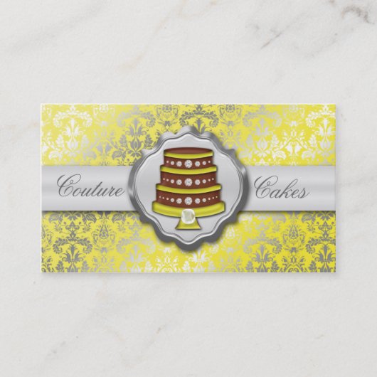 Lemon Yellow Cake Couture Glitzy Damask Cake Baker Visitekaartje (Voorkant)